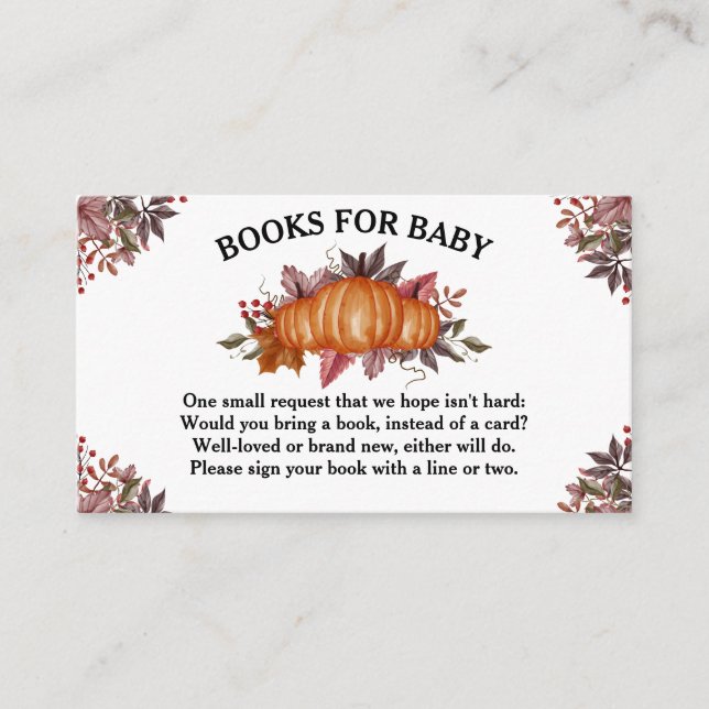 Autumn leaf Pumpkin Baby Shower Books for Baby Enclosure Card (Front)
