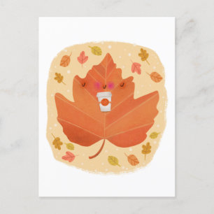 Autumn Leaf Pumpkin Spice Latte Halloween  Invitation Postcard
