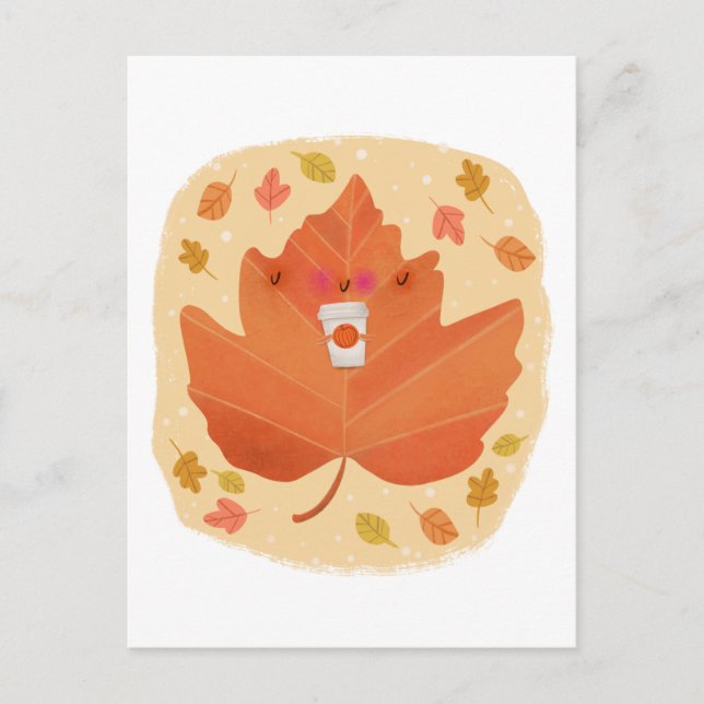 Autumn Leaf Pumpkin Spice Latte Halloween  Invitation Postcard (Front)