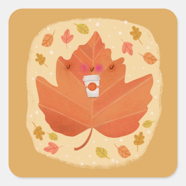 Autumn Leaf Pumpkin Spice Latte Halloween  Square Sticker (Front)