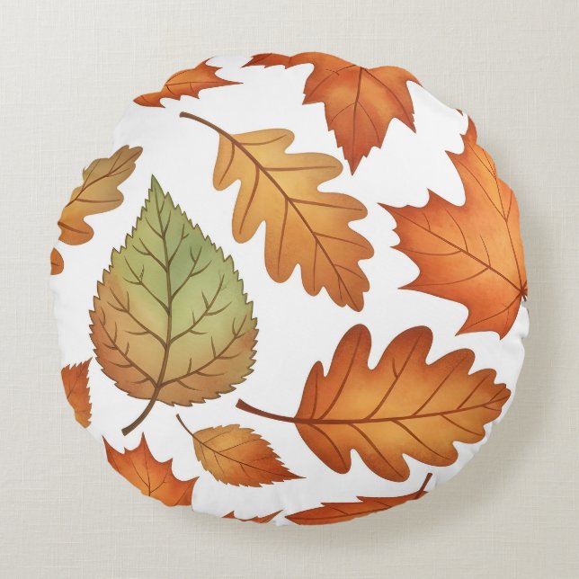 Autumn Leaf Seamless Pattern Round Cushion (Front)