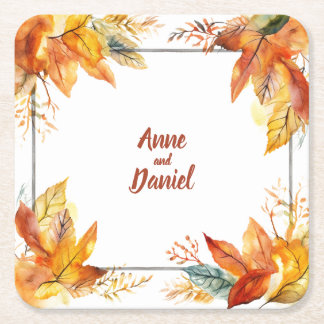 Autumn Leaf Square: Personalized Wedding Coasters