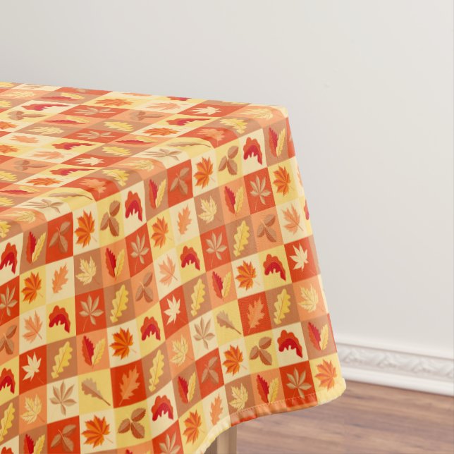 Autumn Leaf Squares Brown Orange Yellow Tablecloth (In Situ)