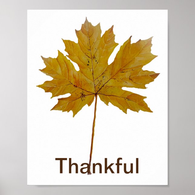 Autumn leaf Thankful watercolor Poster (Front)