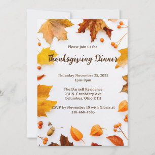 Autumn Leaf Thanksgiving Dinner Party Invitation