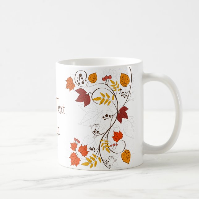 Autumn Leaf Vines with Customisable Text Coffee Mug (Right)