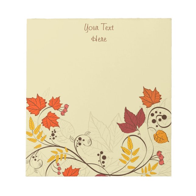 Autumn Leaf Vines with Customisable Text Notepad (Front)
