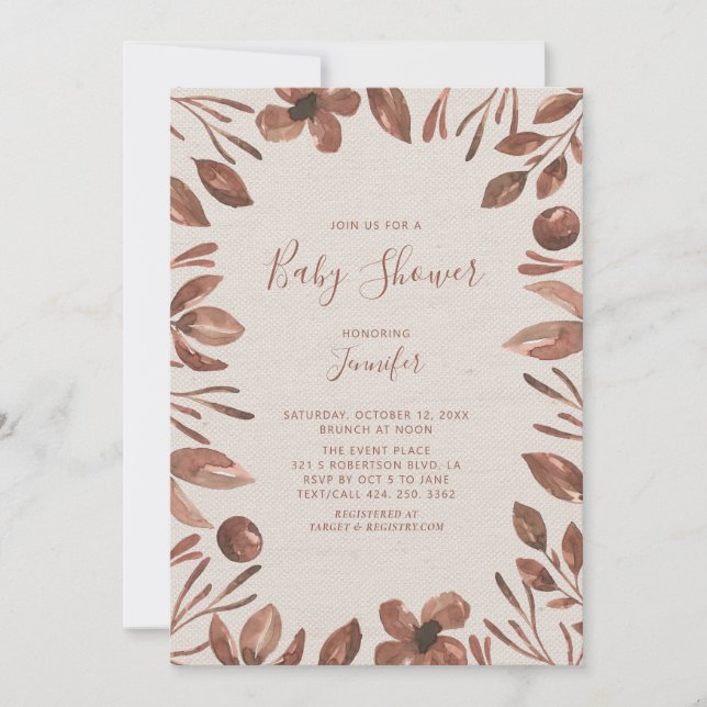 Autumn Leaf | Watercolor Neutral Baby Shower Invitation (Front)