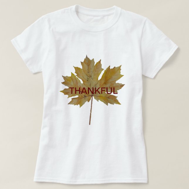 Autumn leaf watercolor text "THANKFUL" T-Shirt (Design Front)