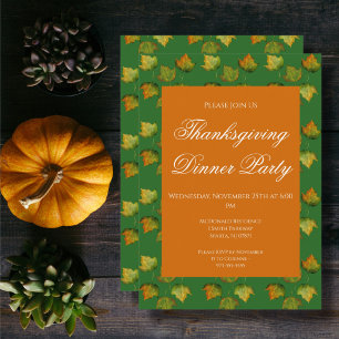 Autumn leaf watercolor Thanksgiving dinner party Invitation