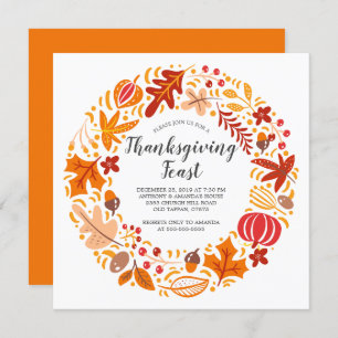 Autumn Leaf Wreath Thanksgiving Invitation