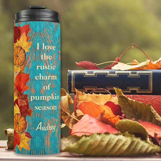 Autumn Leafs & Pumpkins Rustic Inspirational Quote Thermal Tumbler (Creator Uploaded)