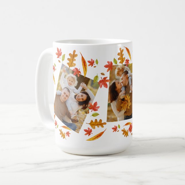 Autumn Leaves 3 Family Photo Thanksgiving  Coffee Mug (Front Left)