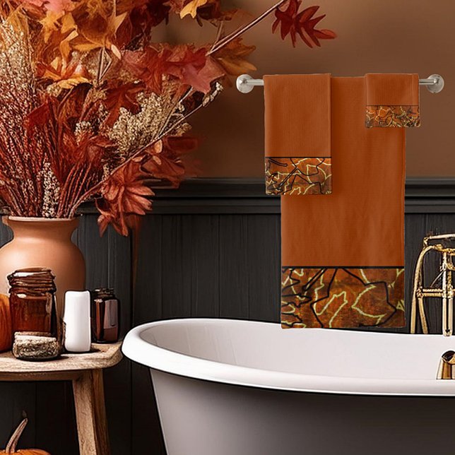 autumn leaves abstract border bath towel set (Creator Uploaded)