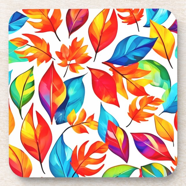 Autumn Leaves Abstract Pattern Coaster (Front)