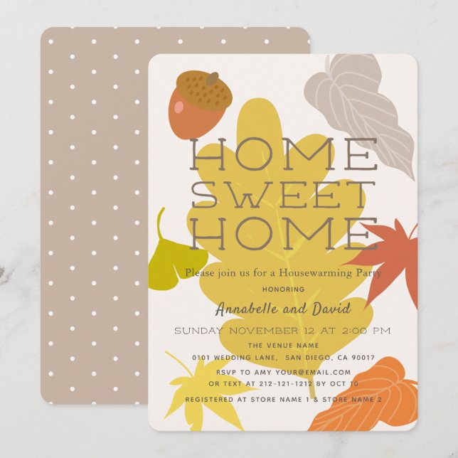 Autumn Leaves & Acorn Housewarming Invitation (Front/Back)