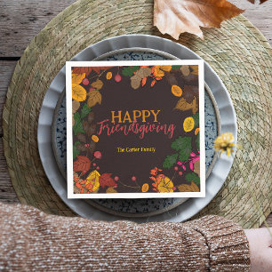 Autumn Leaves Acorns Berries Friendsgiving Dinner Napkin