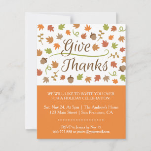 Autumn Leaves Acorns Give Thanks Dinner Party Invitation