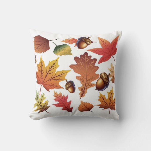 Autumn Leaves & Acorns Pattern Pillow (Front)