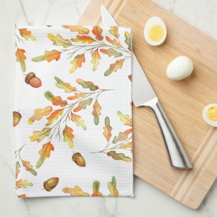 Autumn Leaves & Acorns Patterned Tea Towel