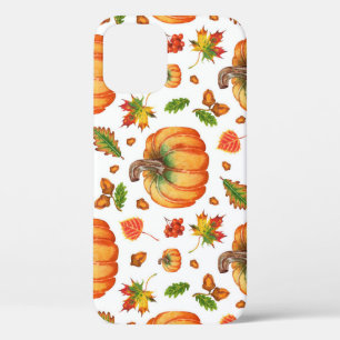Autumn leaves, acorns: watercolor pattern. iPhone 12 case