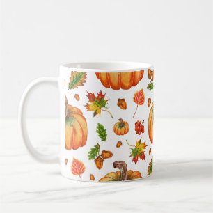 Autumn leaves, acorns: watercolor pattern. coffee mug