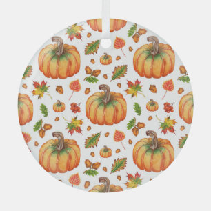 Autumn leaves, acorns: watercolor pattern. glass tree decoration