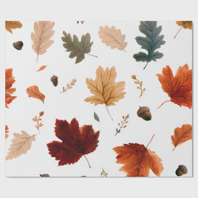 Autumn Leaves & Acorns Wrapping Paper (Flat)