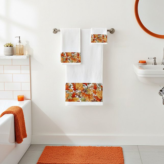 Autumn leaves and acorns band bath towel set (Creator Uploaded)