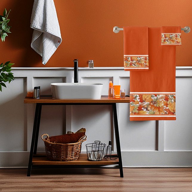 Autumn leaves and acorns band bath towel set (Creator Uploaded)