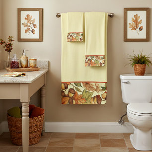 Autumn leaves and acorns bath towel set
