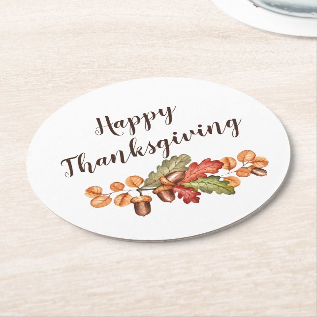 Autumn leaves and acorns custom   round paper coaster (Angled)