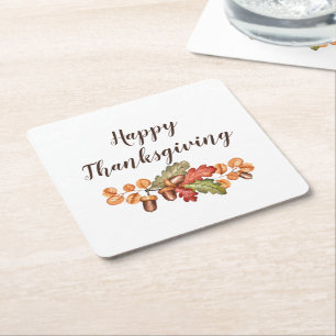 Autumn leaves and acorns custom square paper coaster