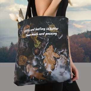 Autumn leaves and acorns in mysterious waters tote bag