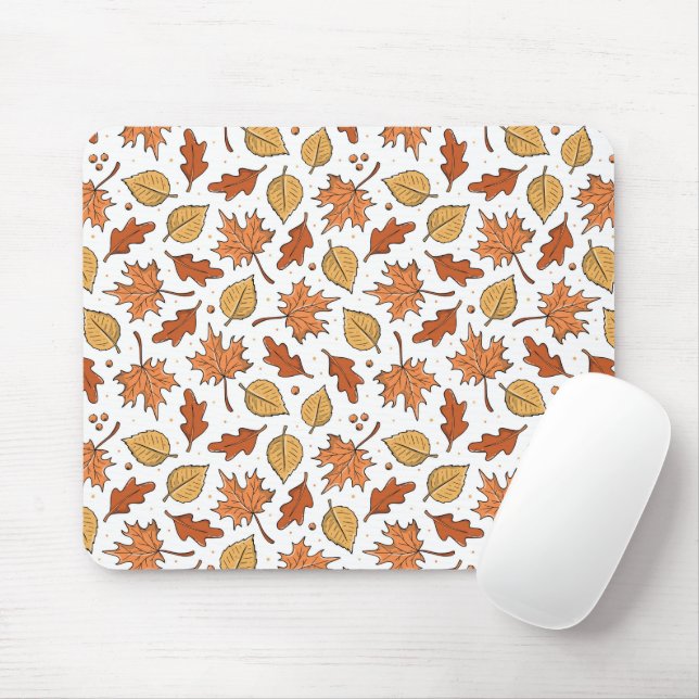 Autumn Leaves and Acorns Pattern Mouse Mat (With Mouse)