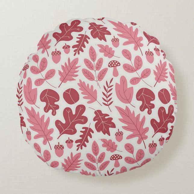 Autumn Leaves and Acorns Pattern Round Cushion (Front)
