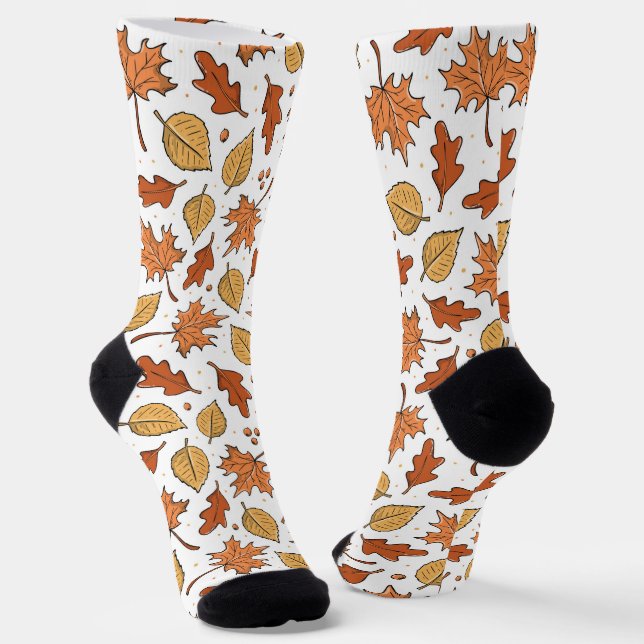 Autumn Leaves and Acorns Pattern Socks (Angled)