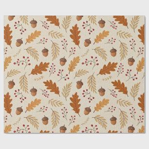 Autumn Leaves and Acorns Pattern Wrapping Paper