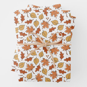 Autumn Leaves and Acorns Pattern Wrapping Paper Sheet