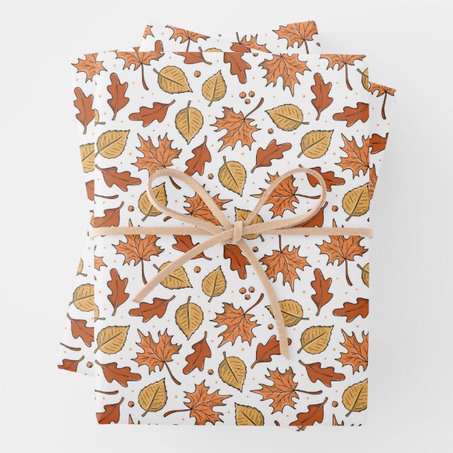 Autumn Leaves and Acorns Pattern Wrapping Paper Sheet (In situ)
