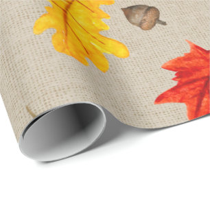 Autumn leaves and acorns wrapping paper