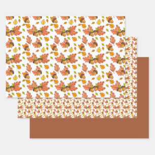 Autumn Leaves and Acorns Wrapping Paper Sheet
