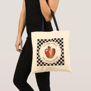 Autumn Leaves And Apples Please Plaid Watercolor Tote Bag