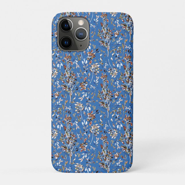 Autumn Leaves And Berries Blue Pattern Case-Mate iPhone Case (Back)