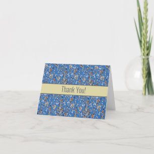 Autumn Leaves And Berries Blue Pattern Thank You Card