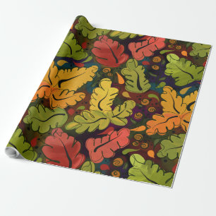 Autumn Leaves and Berries Brown Gold Green  Wrapping Paper