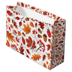 Autumn Leaves and Berries Pattern Thanksgiving Large Gift Bag