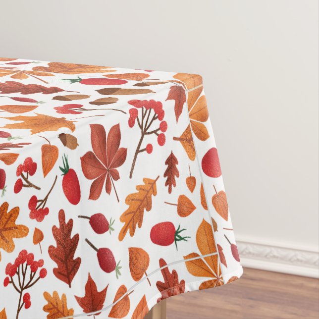 Autumn Leaves and Berries Pattern Thanksgiving Tablecloth (In Situ)