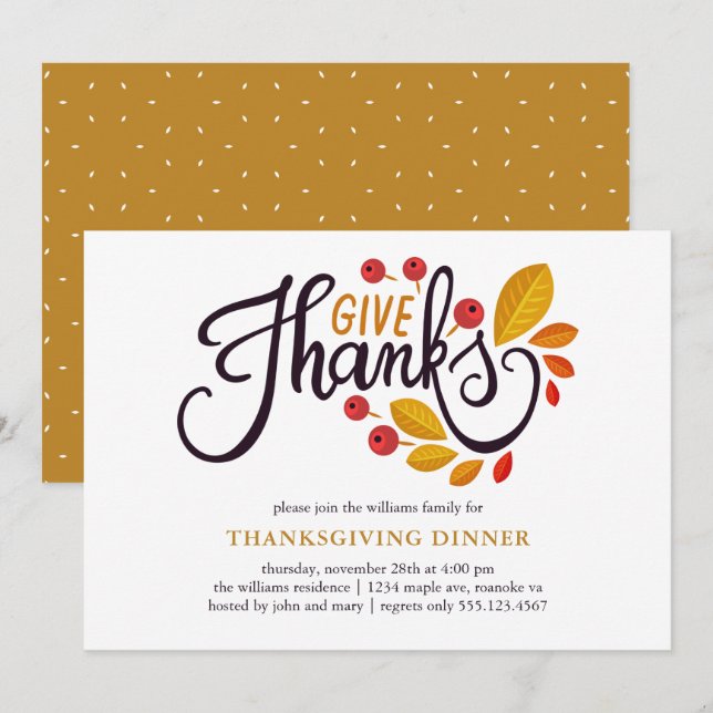 Autumn Leaves And Berries Thanksgiving Dinner Invitation (Front/Back)