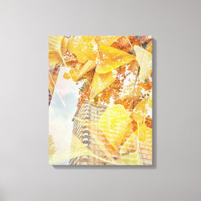 Autumn Leaves and Building Facade Canvas Print (Front)